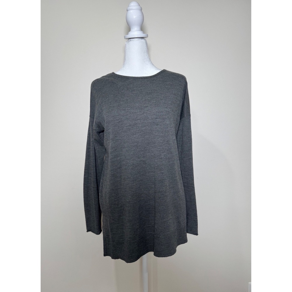EILEEN FISHER Charcoal Grey Merino Wool Long Sleeve Tunic Sweater Top Size Small